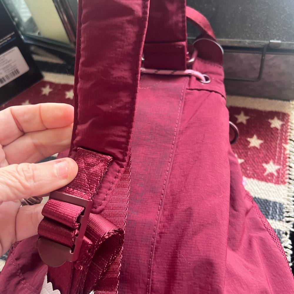 Maroon Drawstring Backpack with Pink Accents ligh… - image 4